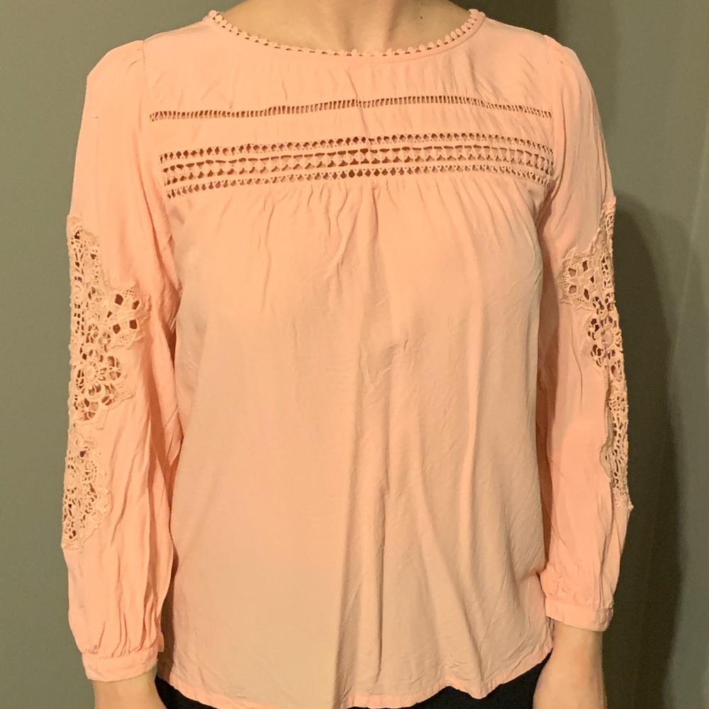 Coral lace detail blouse
